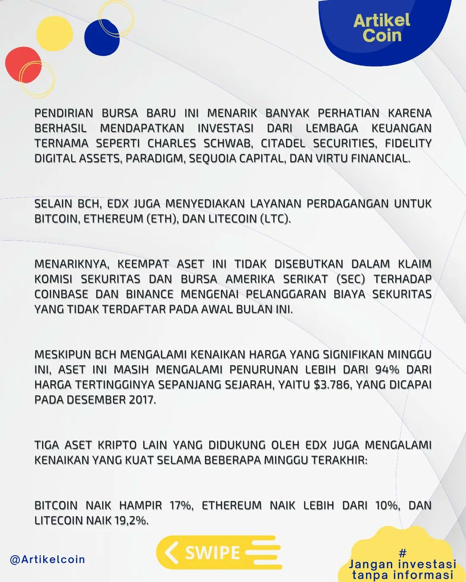 artikelcoin's tweet photo. Bitcoin Cash BCH Melonjak 41% Setelah Listing di Bursa Crypto Baru dan Dukungan dari Investor Terkenal
.
Jangan Investasi tanpa informasi
#artikelcoin
.
#BitcoinCash #CryptoMelonjak #BCHListing #InvestorTerkenal #EDXMarkets
.
~I https://t.co/AapiDvICBf