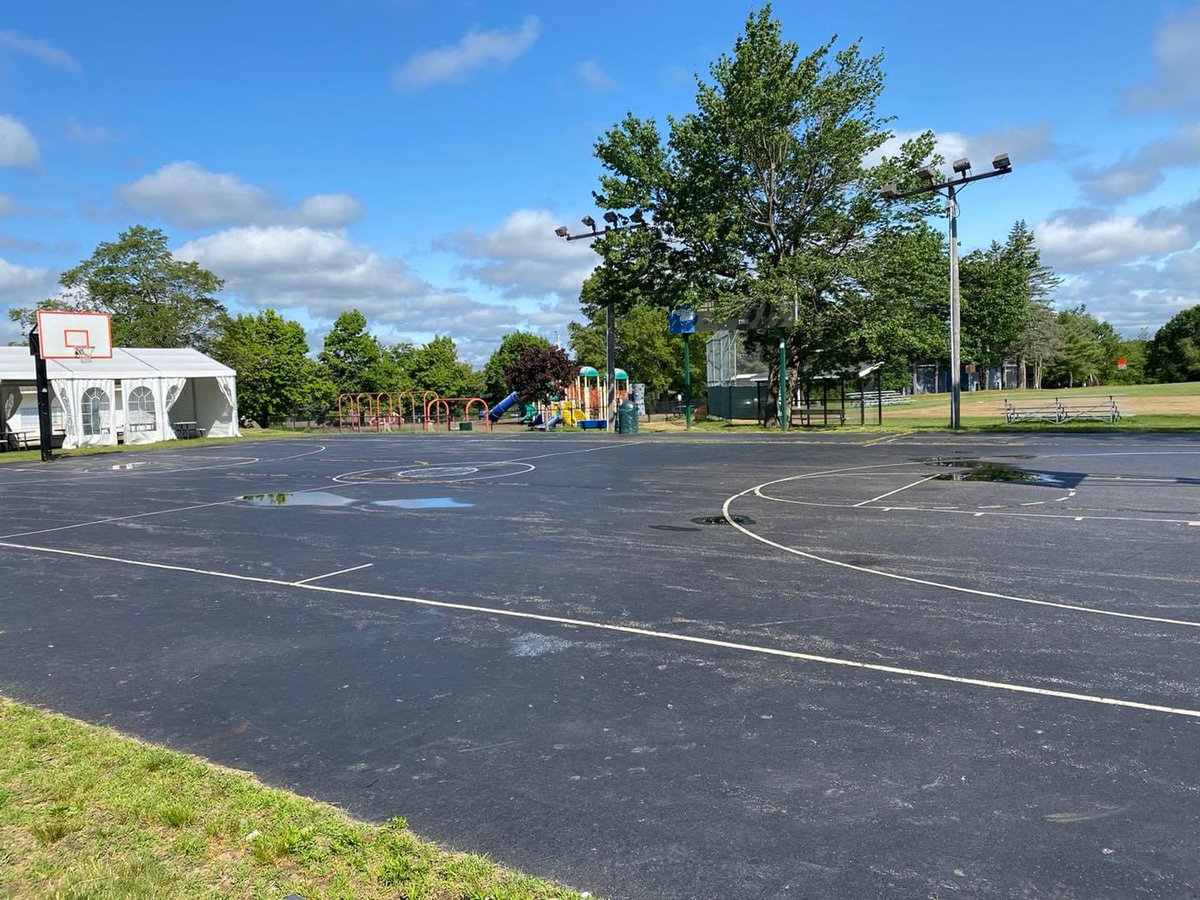 Thanks very much to Firefighter Matthew Benoit for donating his company’s time and materials to upgrade the basketball courts as part of the Memorial Field complex in advance of the summer recreational basketball league!