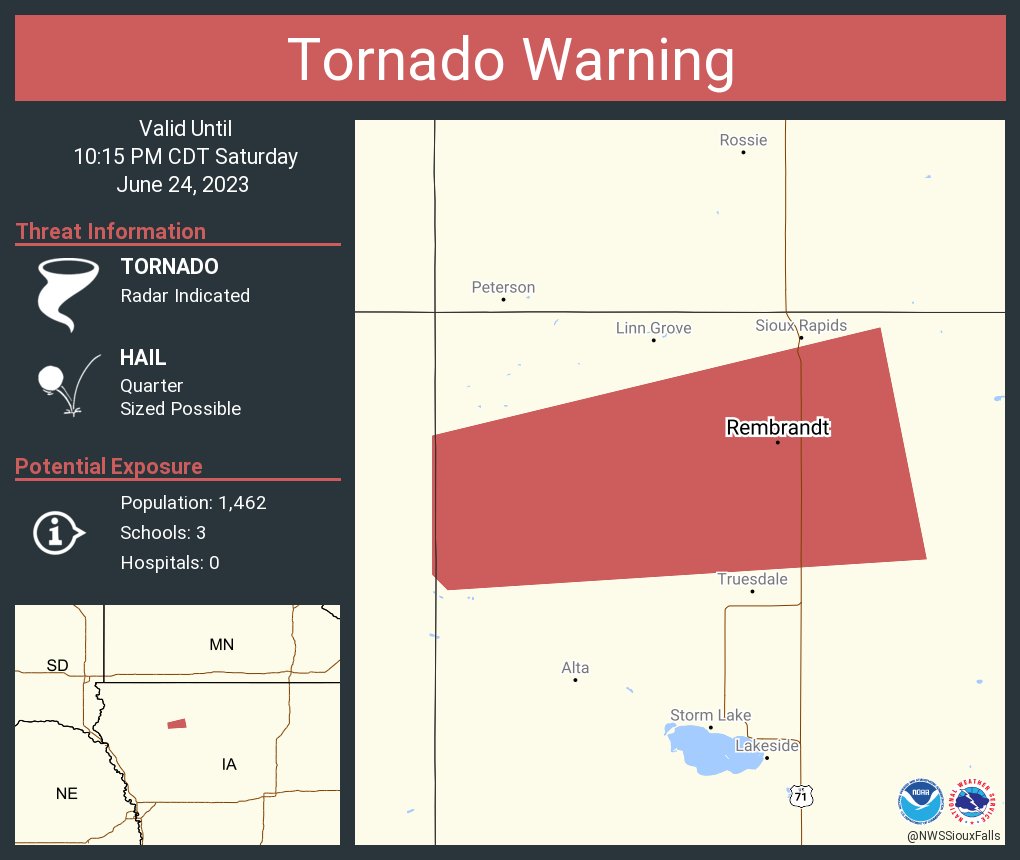 NWS Tornado on Twitter "Tornado Warning including Rembrandt IA until