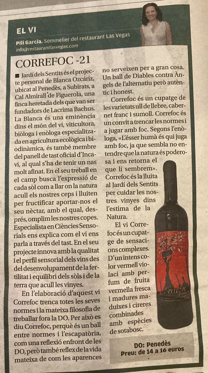 ElJardiSentits's tweet photo. Pilar Garcia, primera Sumiller de Catalunya ens fa aquest esplèndid escrit sobre el nostre vi més trencador... Gràcies Pilar per saber interpretar la nostre empenta i lluita per cuidar l·la Natura!!
#biodynamicfarming
#VisitCellar #OrganicFarmers
#NaturalWine
#Oenoturisme https://t.co/zw5BolKtf3