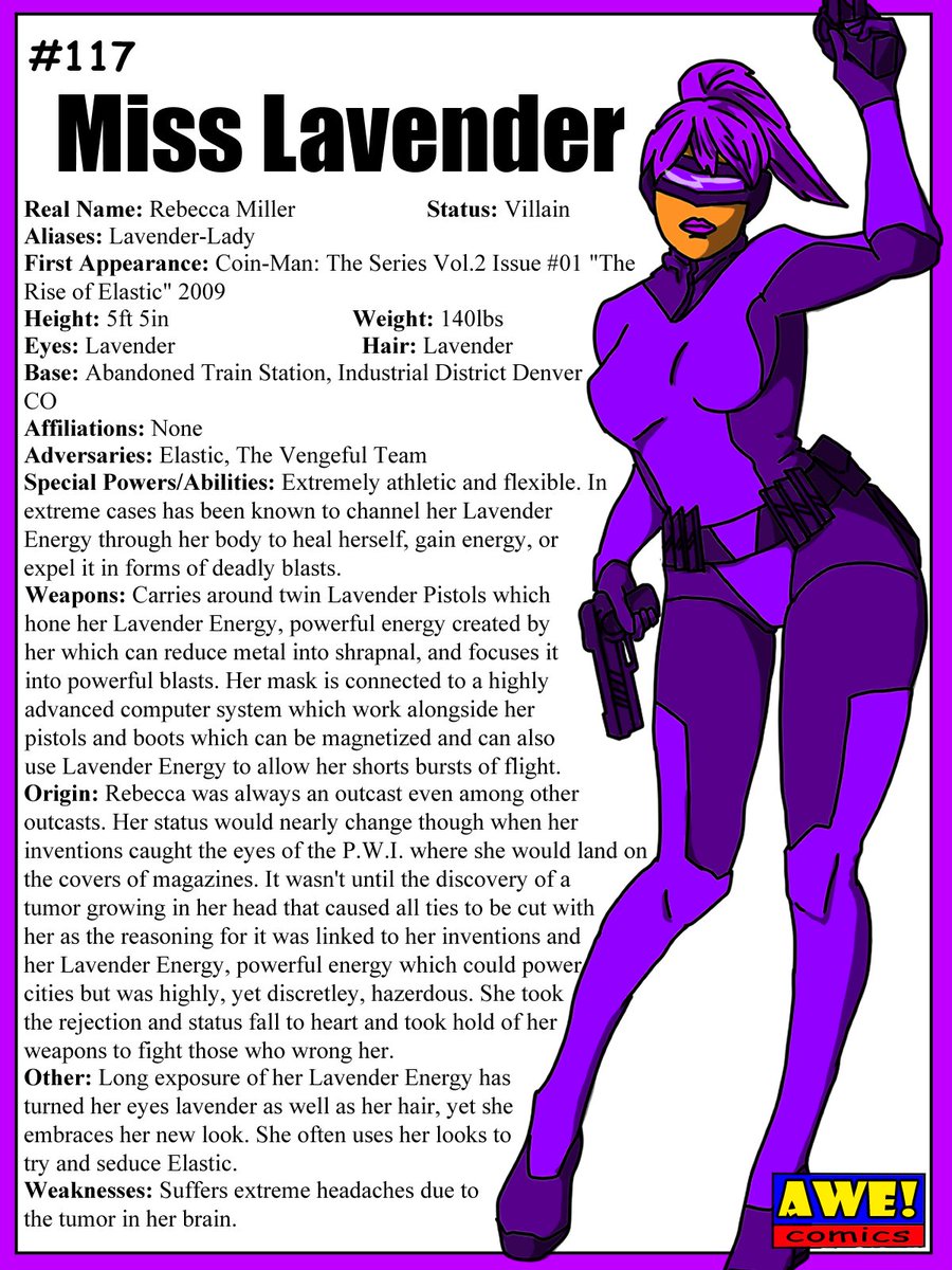 ComicsAwe's tweet photo. #117 Miss Lavender
Elastic's number 1 villain!
#comicbookcharacters #ComicArt #ArtistOnTwitter #comicbookart #owncomic #comicartist #villain https://t.co/OgKWAwIfQM