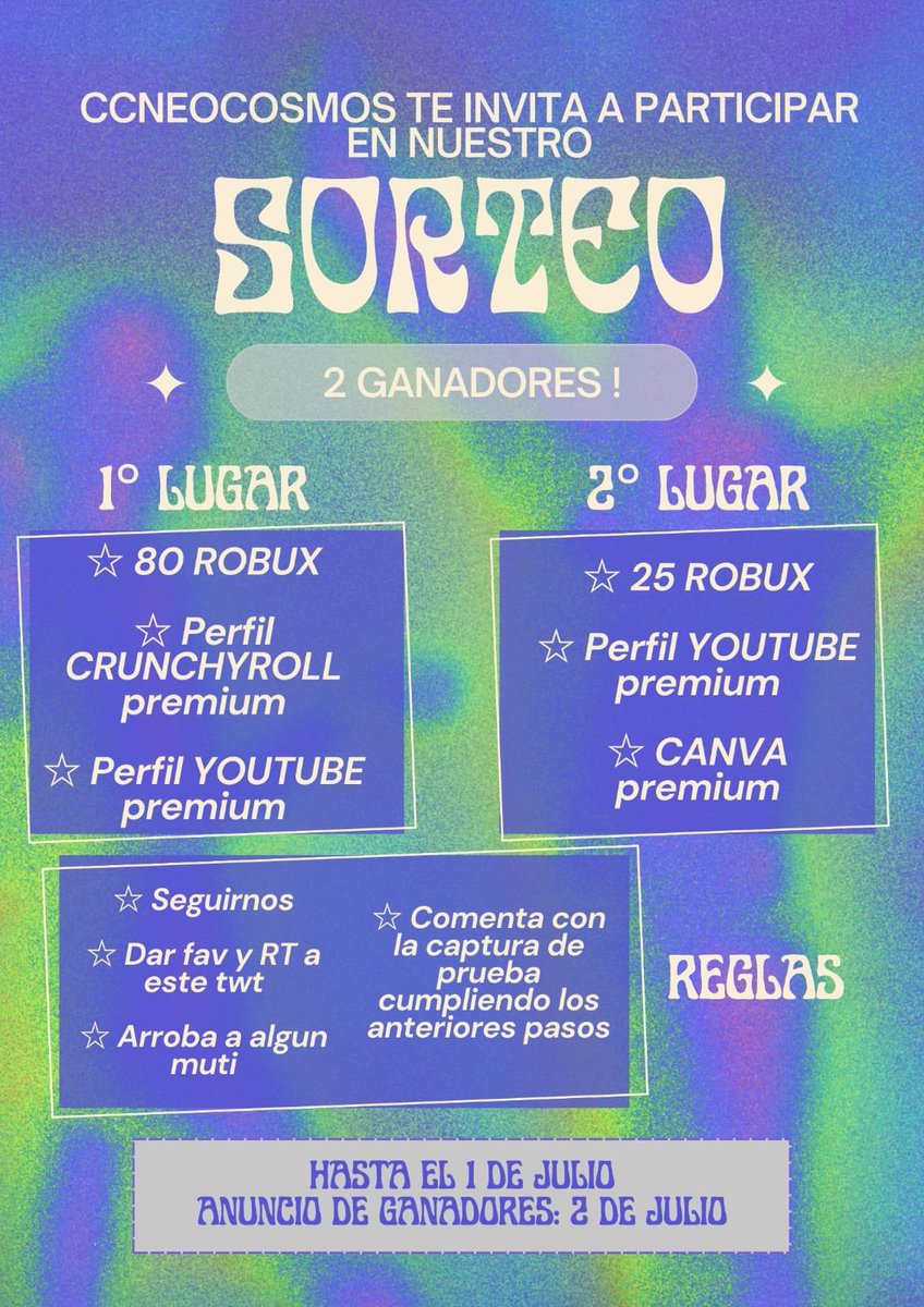 ✹    ˗ ˏˋ NEO SORTEO   .ᐟ.ᐟ   ´ˎ˗

⤷ 𖥔 🌟🪐