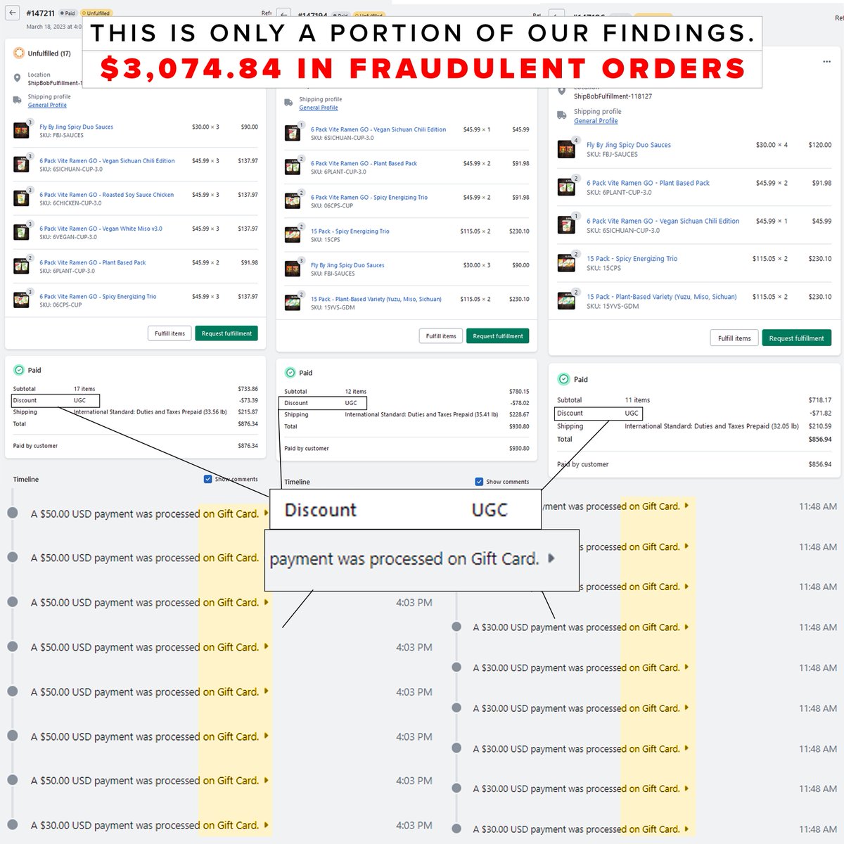 Recently, we discovered $3,074.84 in fraudulent orders, and found that our kindness was being taken advantage of by people we’ve worked with for years.

As a company, we have always tried to compensate fairly and on time, and to work with our partners on everything we can. We