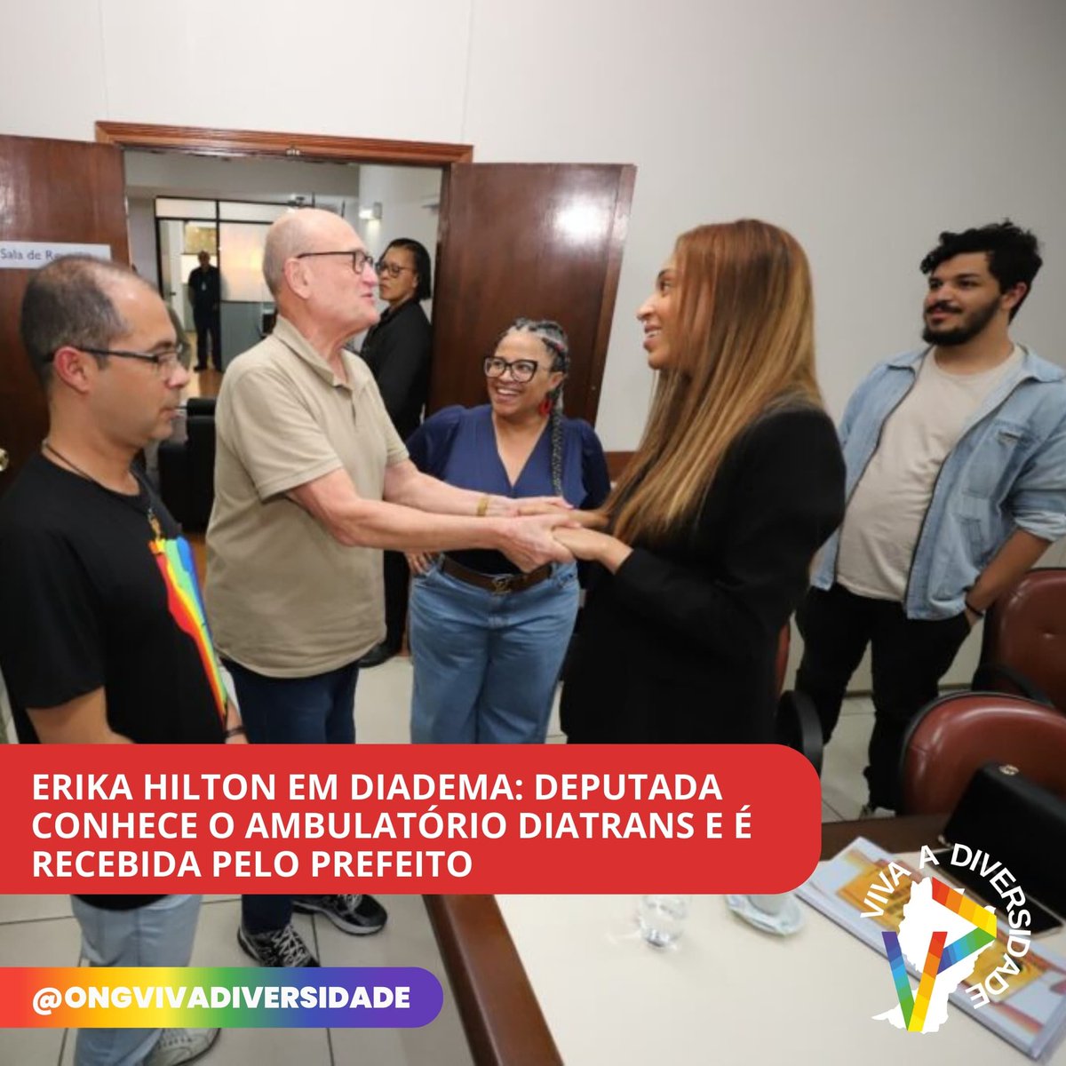 gritodiadema's tweet photo. A Deputada Federal @ErikakHilton, primeira travesti eleita à Câmara, esteve nesta sexta-feira (23), em Diadema conhecendo as políticas públicas direcionadas à população LGBT+, especialmente o Ambulatório DiaTrans, no Quarteirão da Saúde. 
#ErikaHilton #Diadema #ongvivadiversidade https://t.co/xsMG4WHjd2