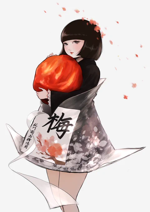 ありがたいことに梅干しガールをたくさんの方に見ていただけたので制作秘話っぽいことを言ってみました。笑  ちなみにこちらはボツVer. ほぼ完成間近まで描いたものを2枚もボツりましたー!!