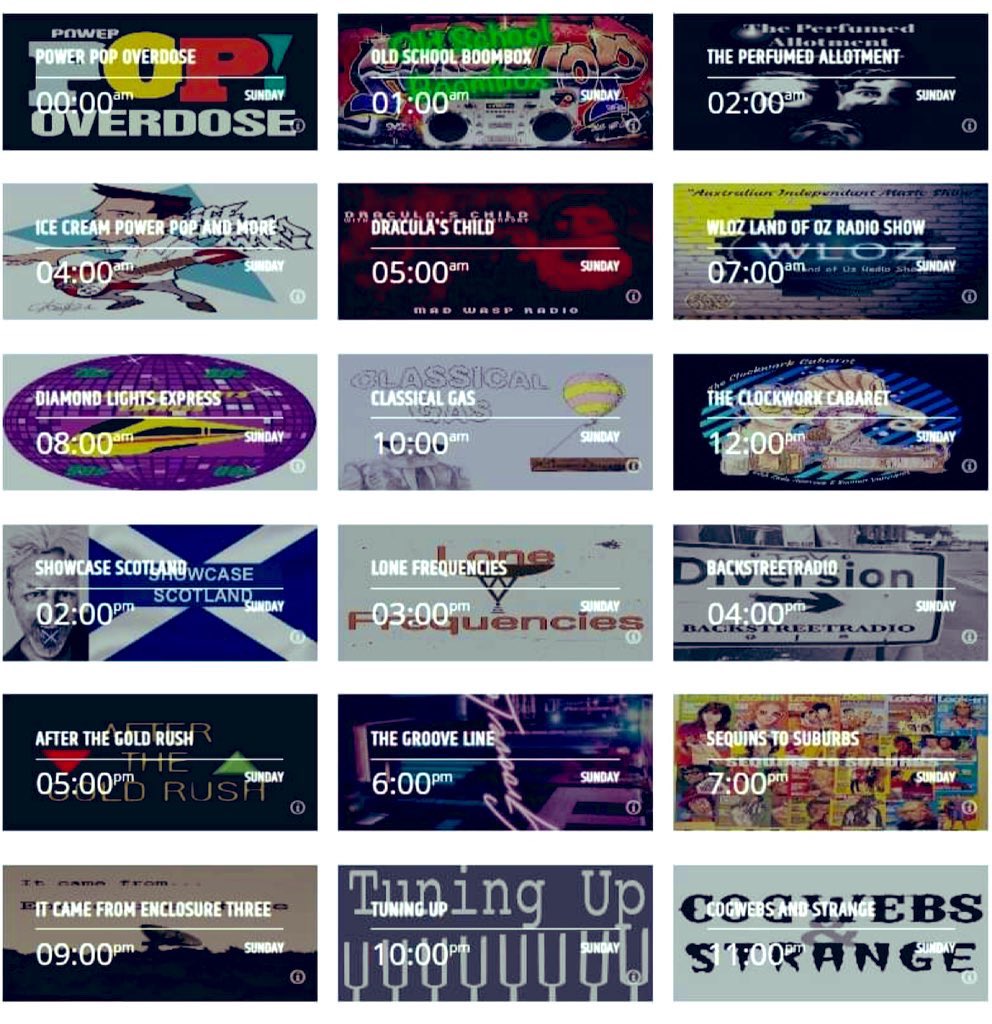 MadWaspRadioMWR's tweet photo. The Sunday Schedule for https://t.co/SNqjnpebBL 
Great music and great shows giving you the very best in brand new music alongside classic tracks and seldom heard gems - experience a different type of radio 💜 #GreatRadio #GreatSounds #PirateRadio #GreatDJs #SomethingDifferent #multigenre
