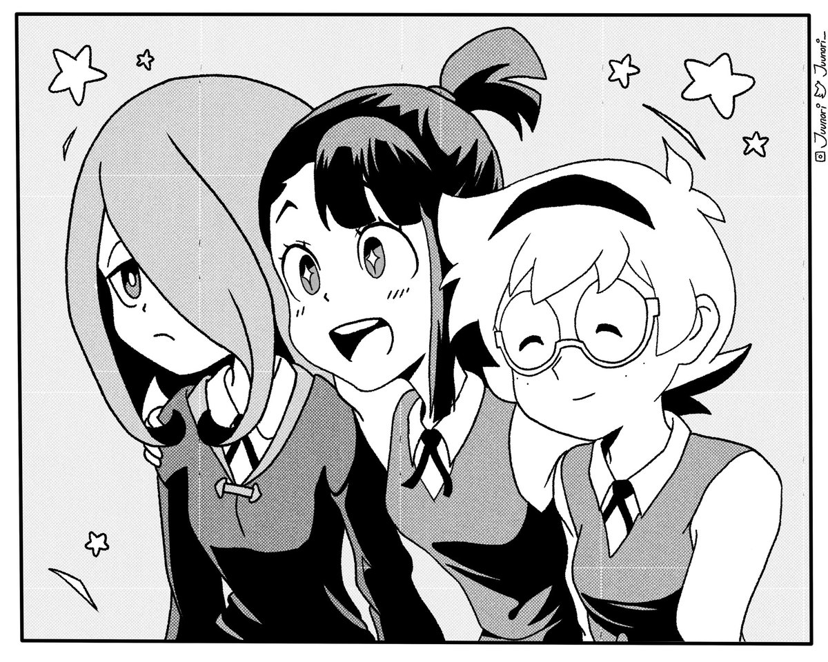 Juunoori's tweet photo. I was practicing manga style last week and i made this ilu, i loved it! 💫
.
.
. 
#akko #sucy #lotte #LittleWitchAcademia #manga https://t.co/KhgkC5vrrc