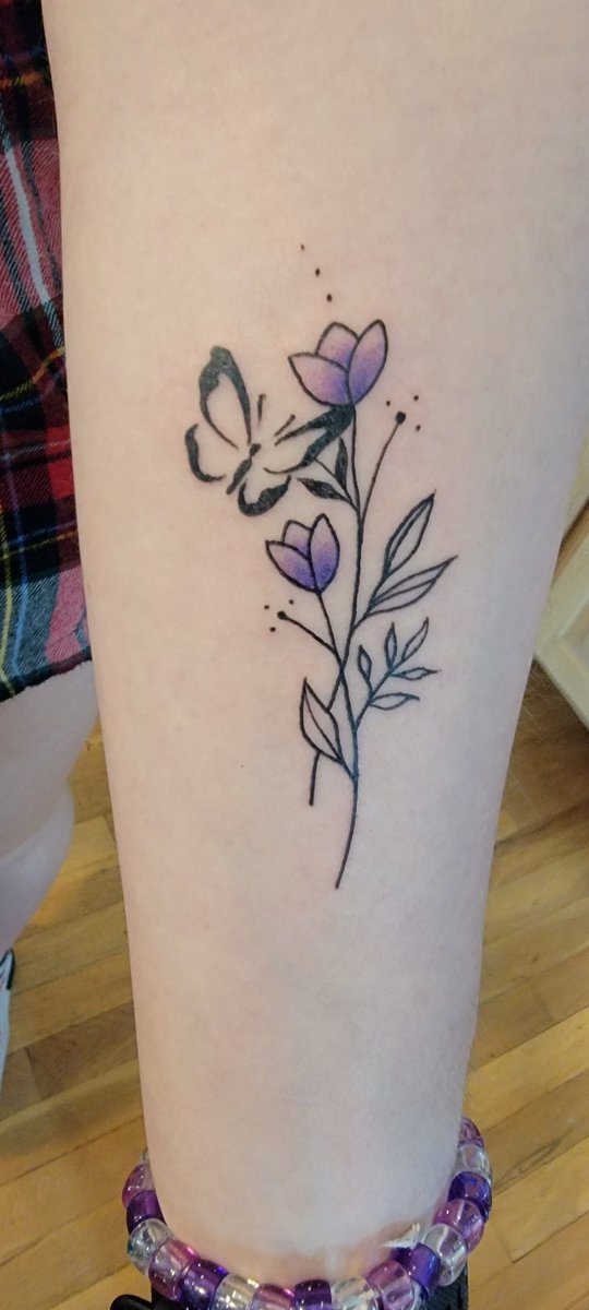 We finally got the matching tattoos <a href="/k_Playter/">Kiersten</a> &amp; I've been talking about for ages! Purple flowers to honor my mom &amp; butterflies to honor <a href="/BrettPlayter/">Brett Playter</a>'s mom. I love how they turned out!