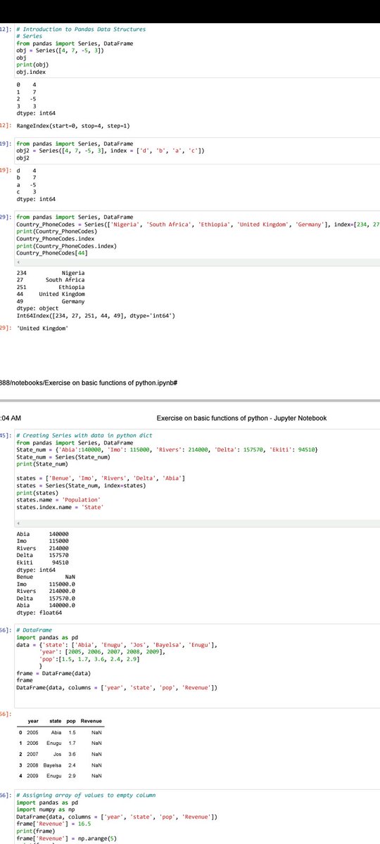 PaulLongman5's tweet image. Day 14 of #100DaysOfCode 

Read about reindexing in pandas;
Started with reading and writing text data, but encountered challenge as the code: !type example/ex1.csv returned error instead of sets of data. Please does anyone have solution to.the above?

#pythonfordataanalysis
