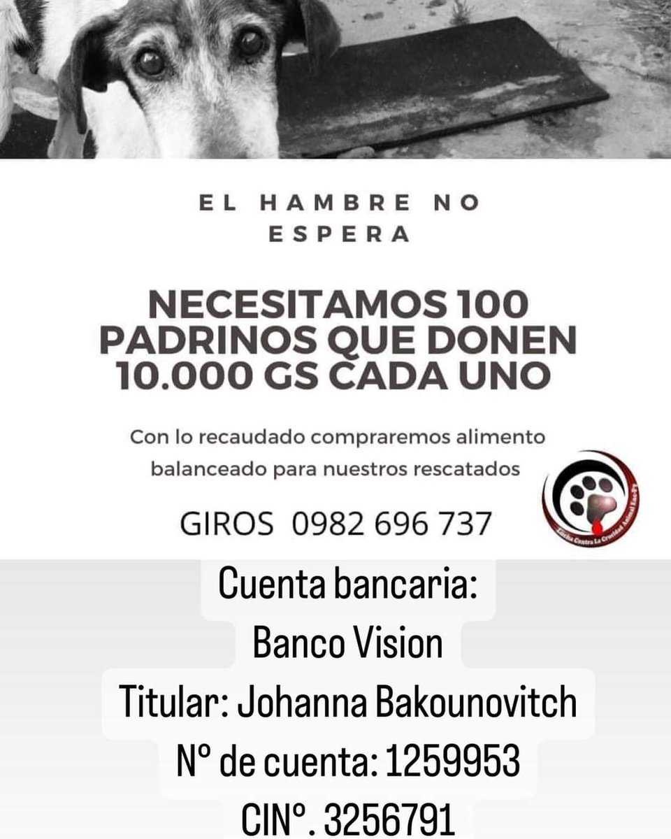 El hambre no espera 

Ayúdanos a poder seguir alimentando a nuestros peludos 🙏