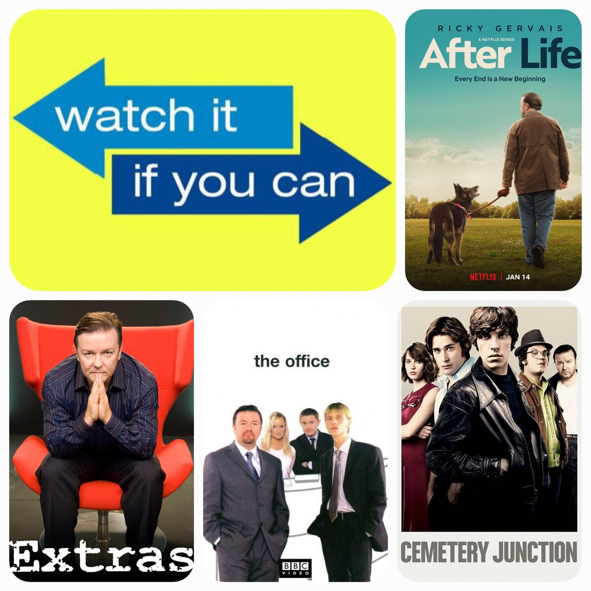 Some of our favourite movies/tv shows featuring Ricky Gervais.

Any you haven't seen? Then maybe...
just maybe #watchitifyoucan