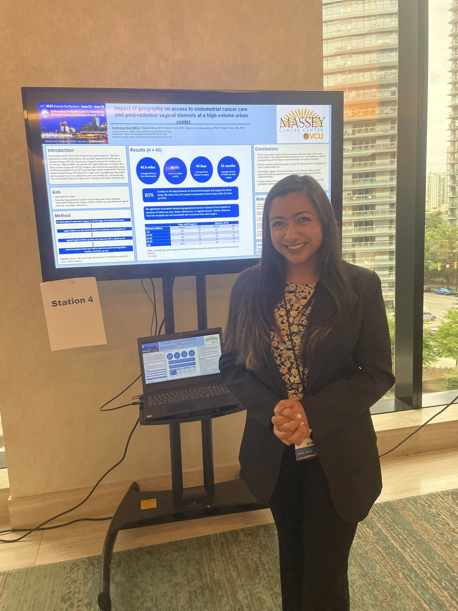 Grateful for the opportunity to present my research on race and healthcare disparities when treating endometrial cancer with brachytherapy @AmericanBrachy #ABSBrachy2023 and for my mentors at @VCURadOncRes for all their support!