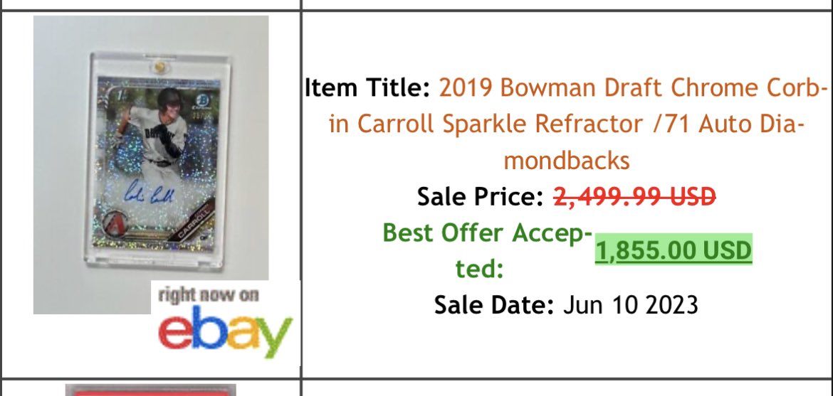 Corbin Carroll 
Bowman Chrome Auto
/71 Speckle Refractor 

$1500 obo