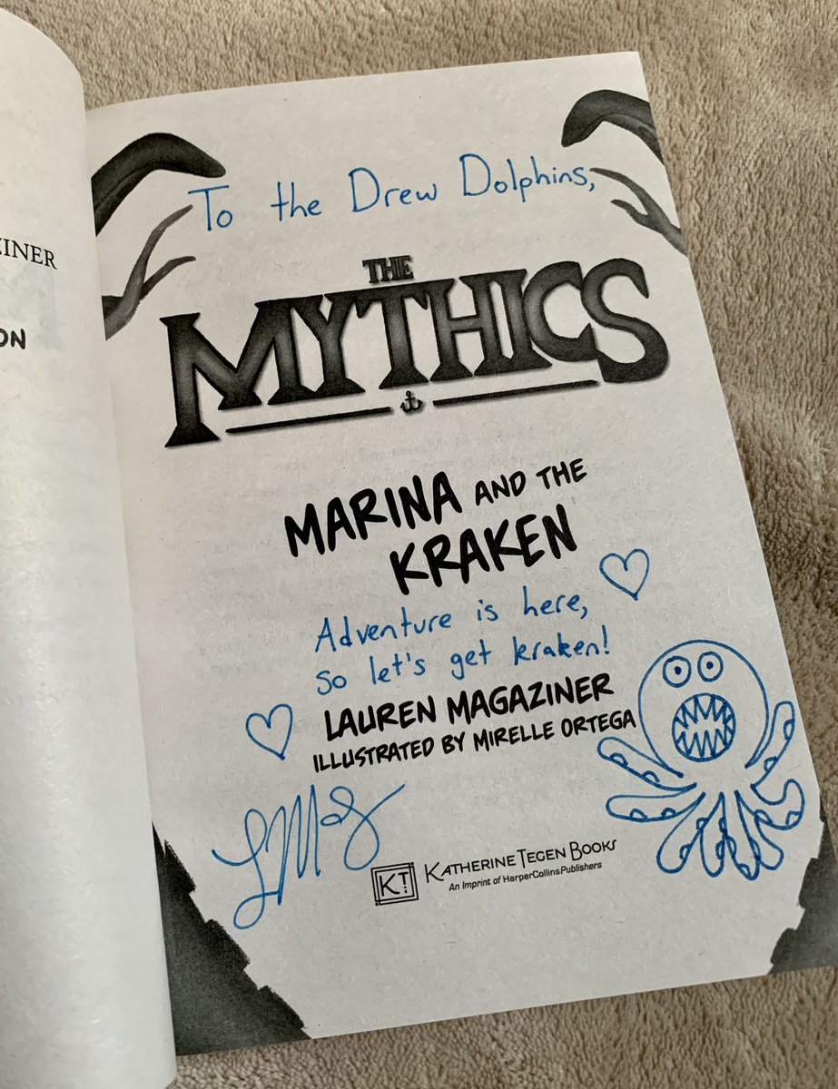 Thank you @laurenmagaziner for the copy of MARINA AND THE KRAKEN for my school’s readers! They’ll be so excited to read it, especially when they see the special note you wrote to them  on the title page. #mglit