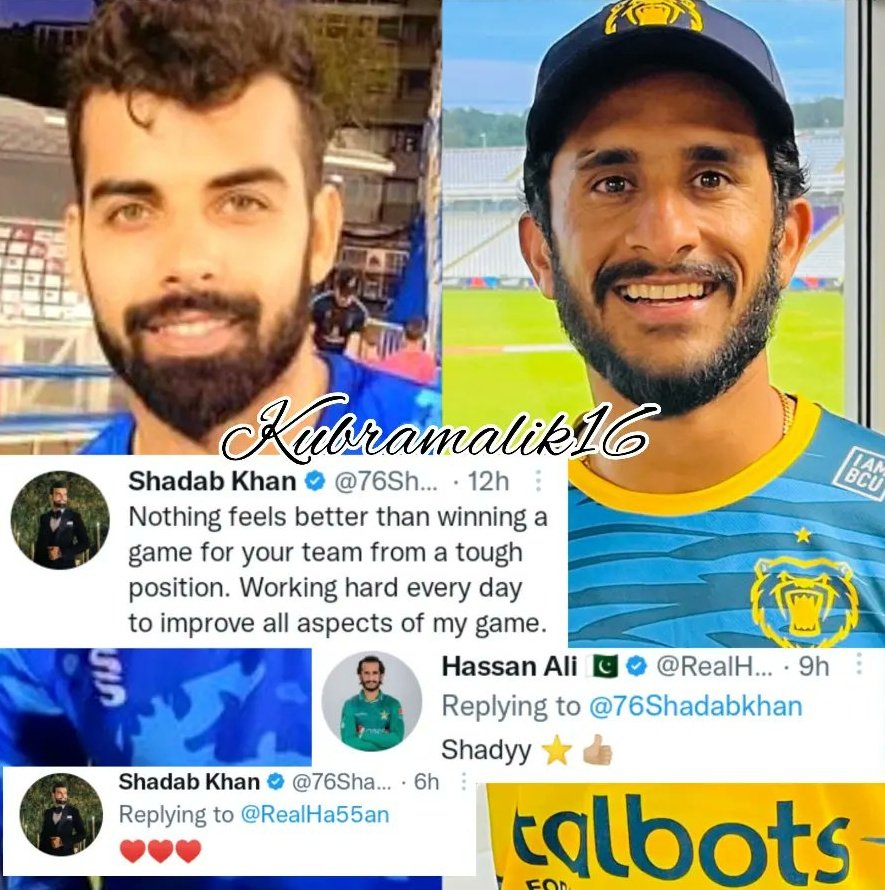 @76Shadabkhan 😍🙌😭 Vice-Captain @RealHa55an ❤️Such a Cute Picture Love this Hashad Their Friendship Bond💘Say Masha'Allah KING🦁🔥

#ShadabKhan #shadab #ImadWasim #shoaibmalik #Cricket #CricketTwitter #BabarAzam𓃵 #BabarAzam #Rizwan #Shaheen #HassanAli #Pakistani #WorldCup2023