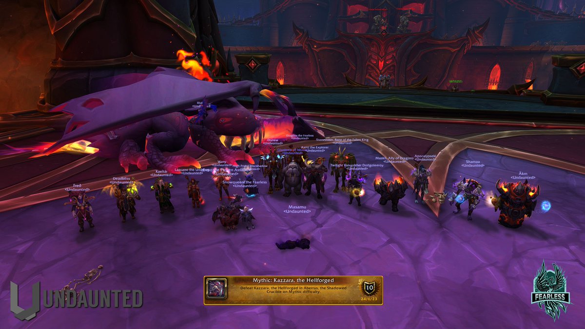 UndauntedGuild's tweet photo. And our other progression team on the EU server, FEARLESS has gotten their Mythic Kazzara, the Hellforged kill last night!!! 

Congratulations to our EU guildies!!!

Watch the kill: https://t.co/ErED1WlEy1

#WorldofWarcraft #UndauntedGuild #EU #Fearless #Dragonflight #Aberrus https://t.co/s0DMc8N7aX