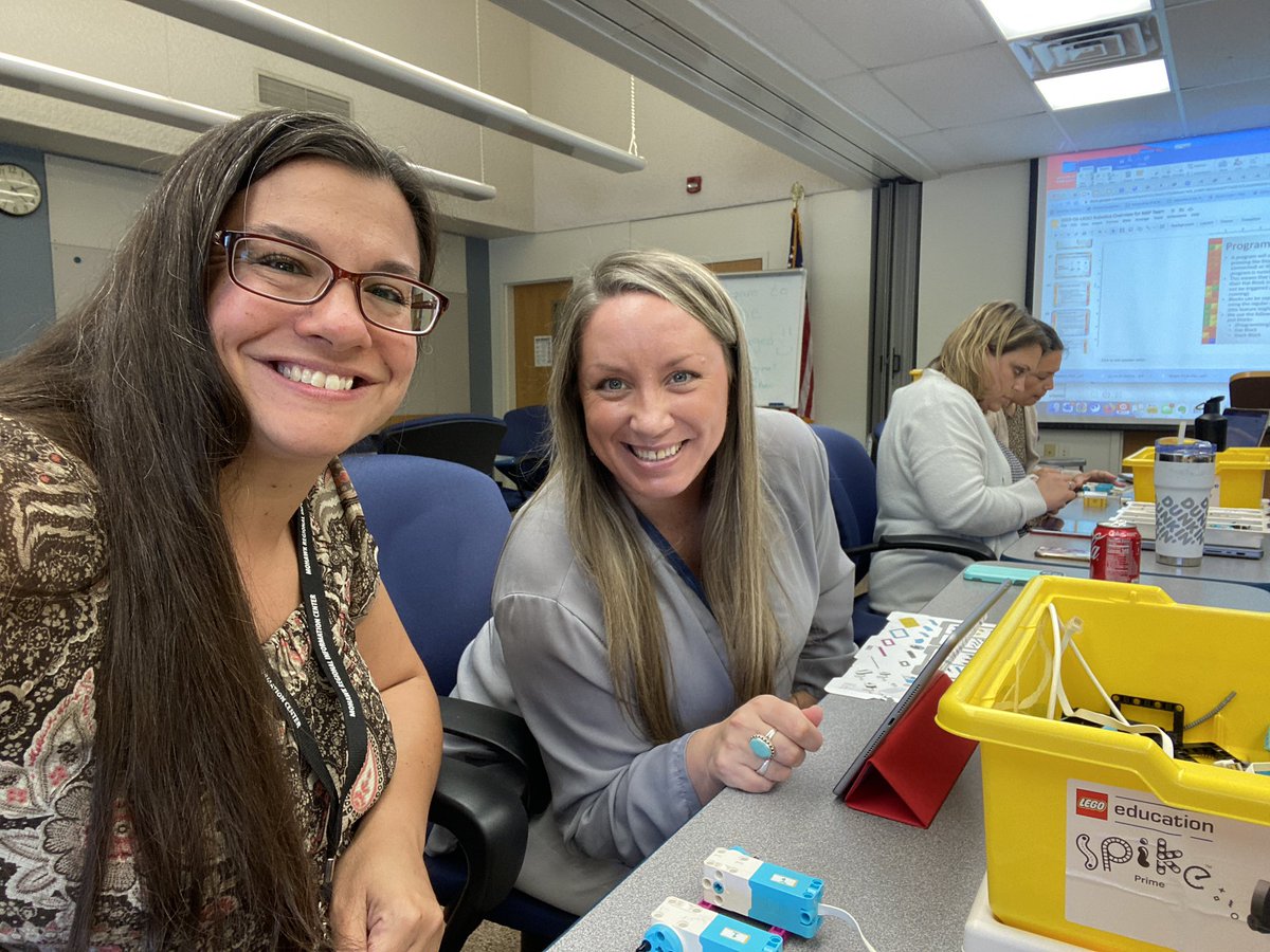 hshaffer's tweet photo. Melinda and I had so much fun learning all about #LEGOSpikeEssential &amp; #LEGOSpikePrime at our team meeting! Thank you @lyager60 for sharing your LEGO expertise! @LEGO_Education @MORICTech https://t.co/lcEY5zFUDR