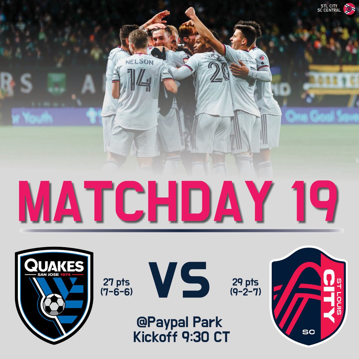 STLCSCCentral's tweet photo. St. Louis City SC makes faces off against San Jose tonight. City are looking to turn things around as they have lost 3 of their last 4 matches. Gonna need Gio to stay hot as he's scored in 4 of his last 5 matches. Kickoff is scheduled for 9:30pm.

#AllForCITY #mls #quakes74 https://t.co/VvNEFsRUHK