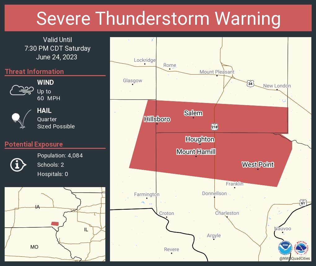 NWS Quad Cities on Twitter "Severe Thunderstorm Warning including West