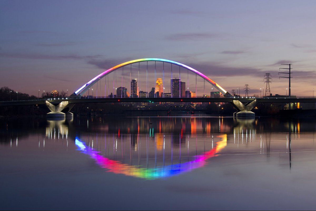 The Lowry Bridge is shining bright tonight for Twin Cities #Pride weekend. Happy Pride Month! 🏳️‍🌈