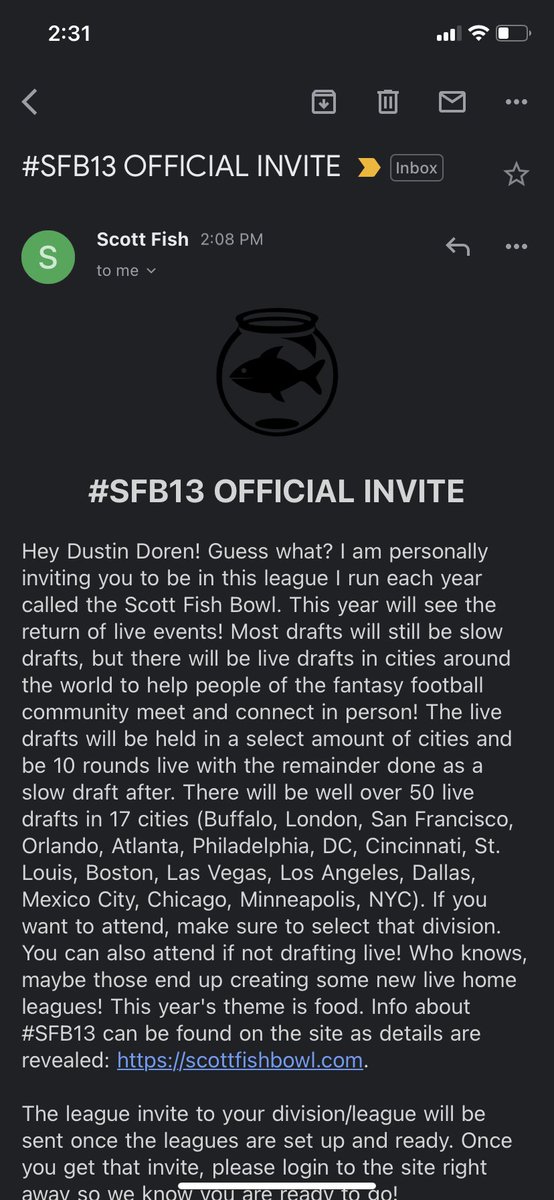 First ever Scott Fish Bowl! Can’t wait to be apart of this! #SFB13