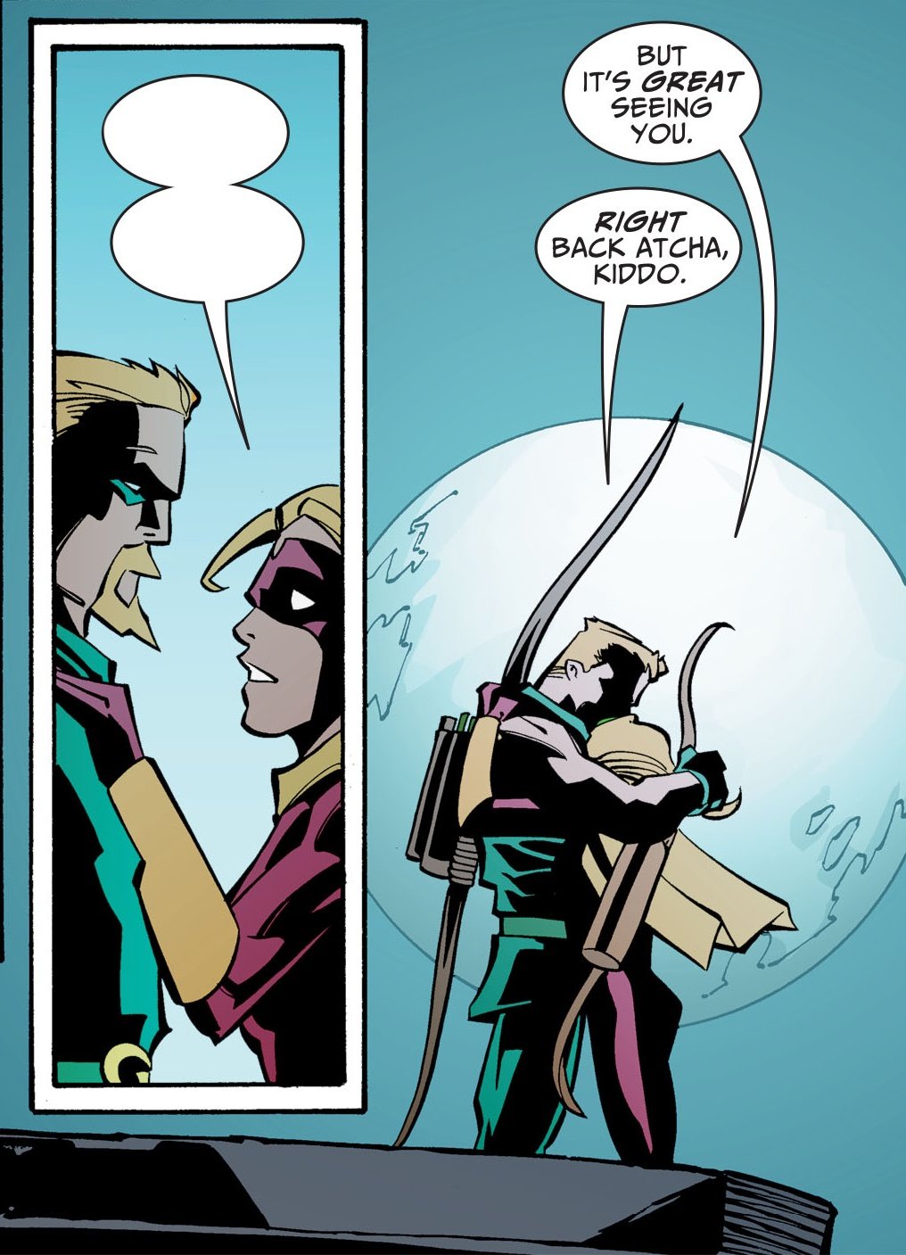 Green Arrow (Oliver Queen) and Speedy (Mia)
