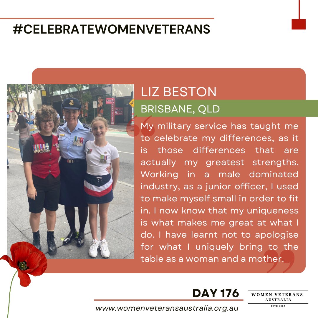 Our next #CelebrateWomenVeterans profile with the inspirational Liz discussing her proud #YourADF service 🙌🏼

Current and ex-serving #YourADF servicewomen, we would love to hear your story: womenveteransaustralia.org.au/celebratewomen…

➡️ Insta: @celebrate_women_veterans