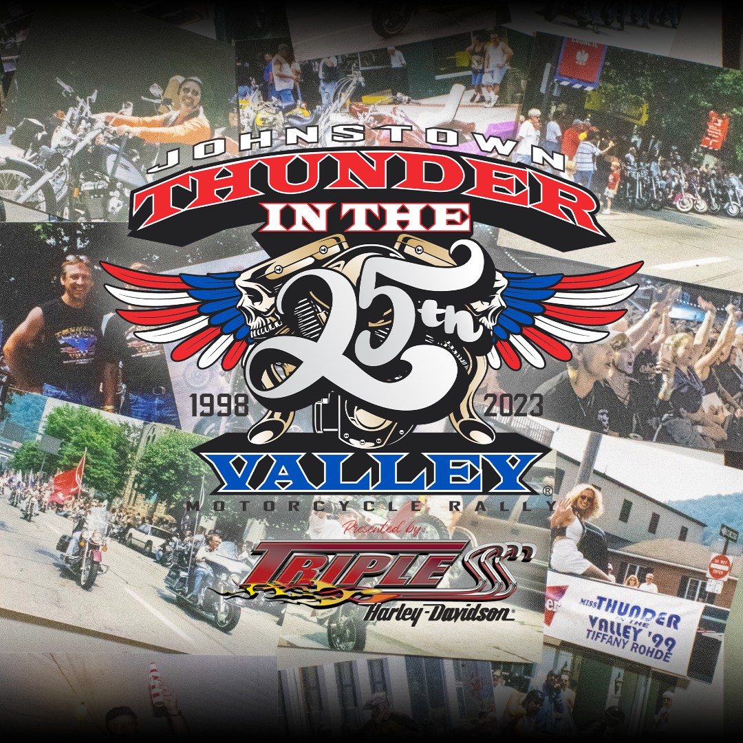ThunderITValley's tweet photo. Welcome to the 25th anniversary of Johnstown's Thunder in the Valley, presented by Triple S Harley-Davidson! Details can be found on the following websites:

Band Schedule: https://t.co/LBwTlmbGAY
Vendors: https://t.co/g4dnc1zDfe
Events Schedule: https://t.co/bDkmcRKwuv https://t.co/yfxcUzHooF