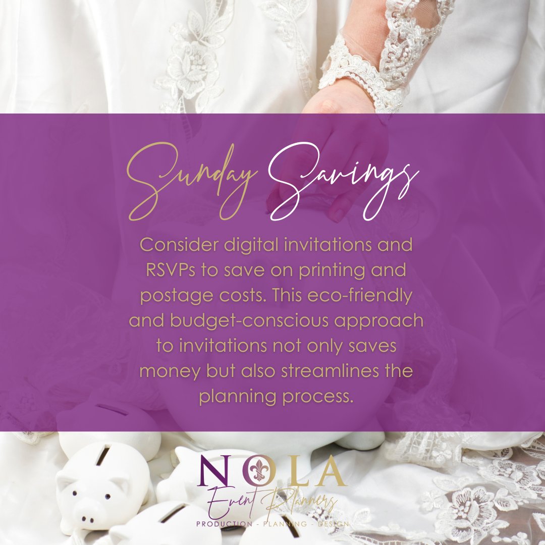 Sunday Saving Tip! In this digital age, let's embrace a smarter way to invite and RSVP to events. Consider going digital with your invitations and RSVPs! #SundaySaving #DigitalInvitations #RSVPOnline #EcoFriendlyEvents #BudgetFriendly #GoDigital #SundaySavings #NOLAEventPlanners