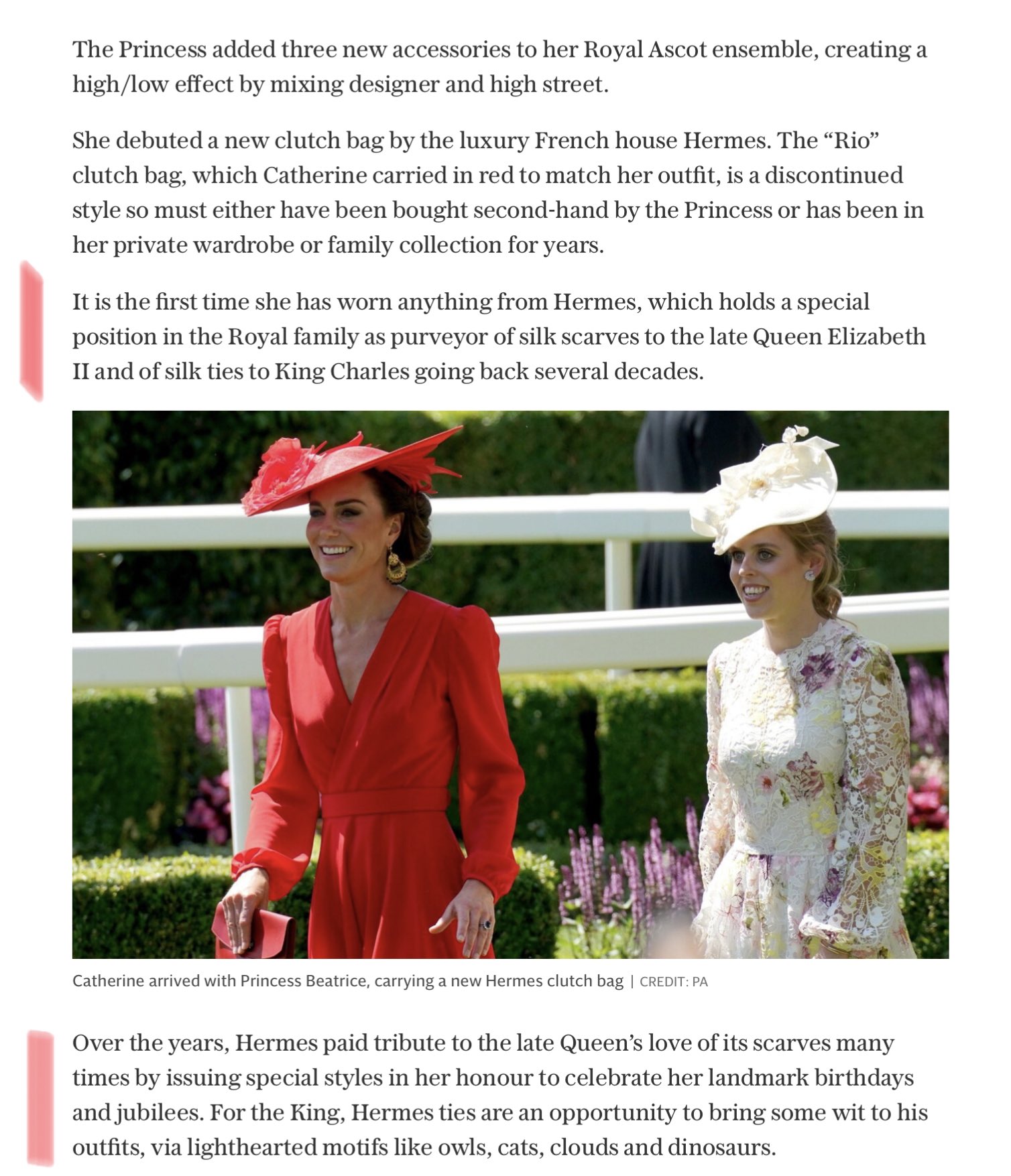 jen on X: Back to the vision in RED and THAT red handbag from HERMES.  Bethan Holt with The Telegraph had this to say: #PrincessofWales #Hermes   / X