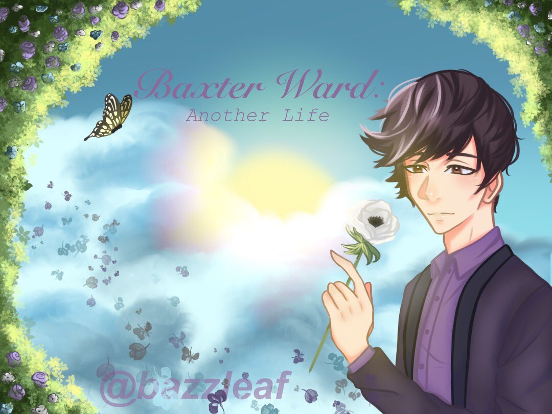 bazzleaf's tweet image. Finally a game update! This is going to be the official title page for the Baxter VN, all of the art in this is done by me! I will make another post regarding progress updates and such :)
#OurLifeBeginningsAndAlways 
#baxterward
#gbpatch
#fangame