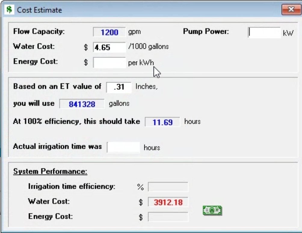 We use Forecast of Reference Crop Evapotranspiration (FRET) to help irrigate <a href="/colberthills/">Colbert Hills</a>. With a FRET of 0.31", it would cost us $3,912.18 to irrigate tonight for 100% replacement of FRET.