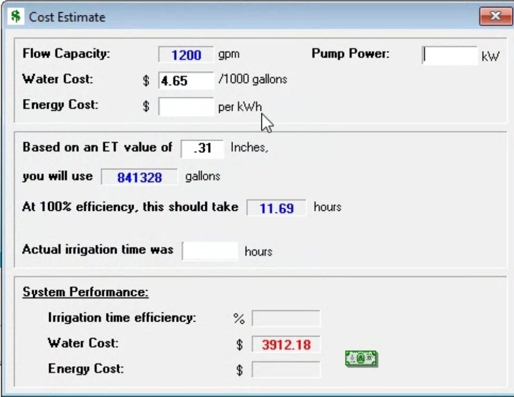 We use Forecast of Reference Crop Evapotranspiration (FRET) to help irrigate @colberthills. With a FRET of 0.31', it would cost us $3,912.18 to irrigate tonight for 100% replacement of FRET.