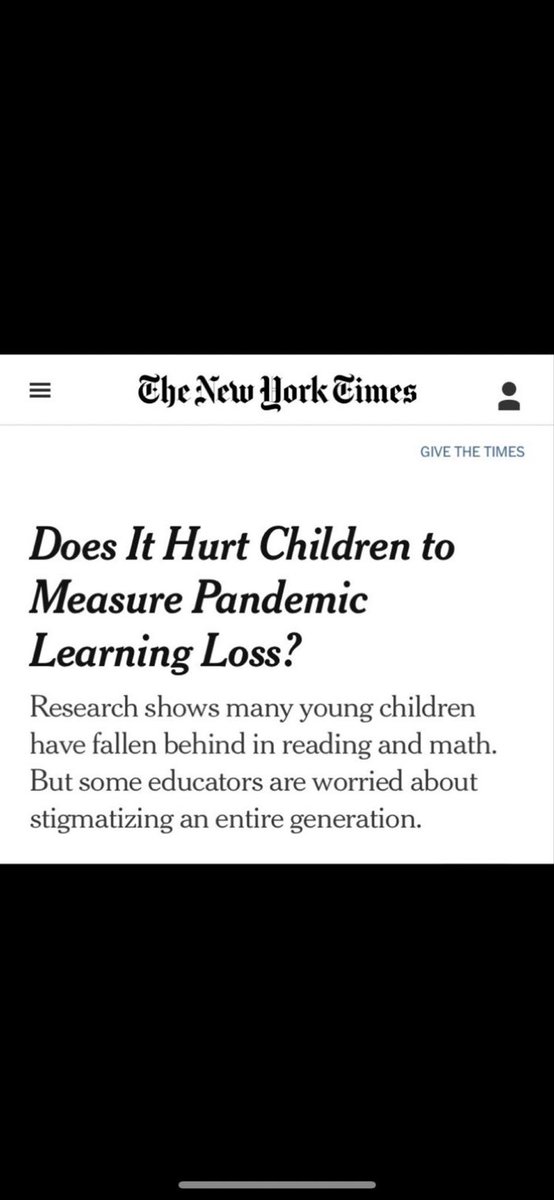 Aka the public school educational complex (hi @rweingarten) completely effed up education during COVID and would prefer to never speak of it.

Instead “the complex” pivots and says that it’s too damaging to kids to talk about the damage done. 

#openschools