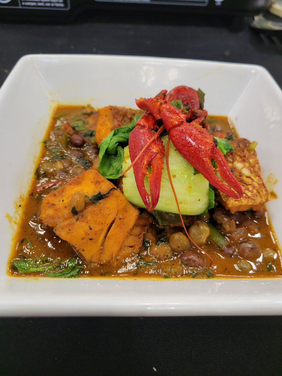 ChefIrie's tweet image. Today's demo @ #BrowardMeatandFishCompany in Pembroke Pines as seen on @NBC6intheMix #CaribbeanAmericanHeritageMonth 
Curry spiced Snapper w pigeon peas &amp;amp; crayfish with coconut &amp;amp; sofrito sauce, sautéed baby bok choy.  #Foodonfiyah #chefirie #cookingdemos #bookchefirie #chefcollab