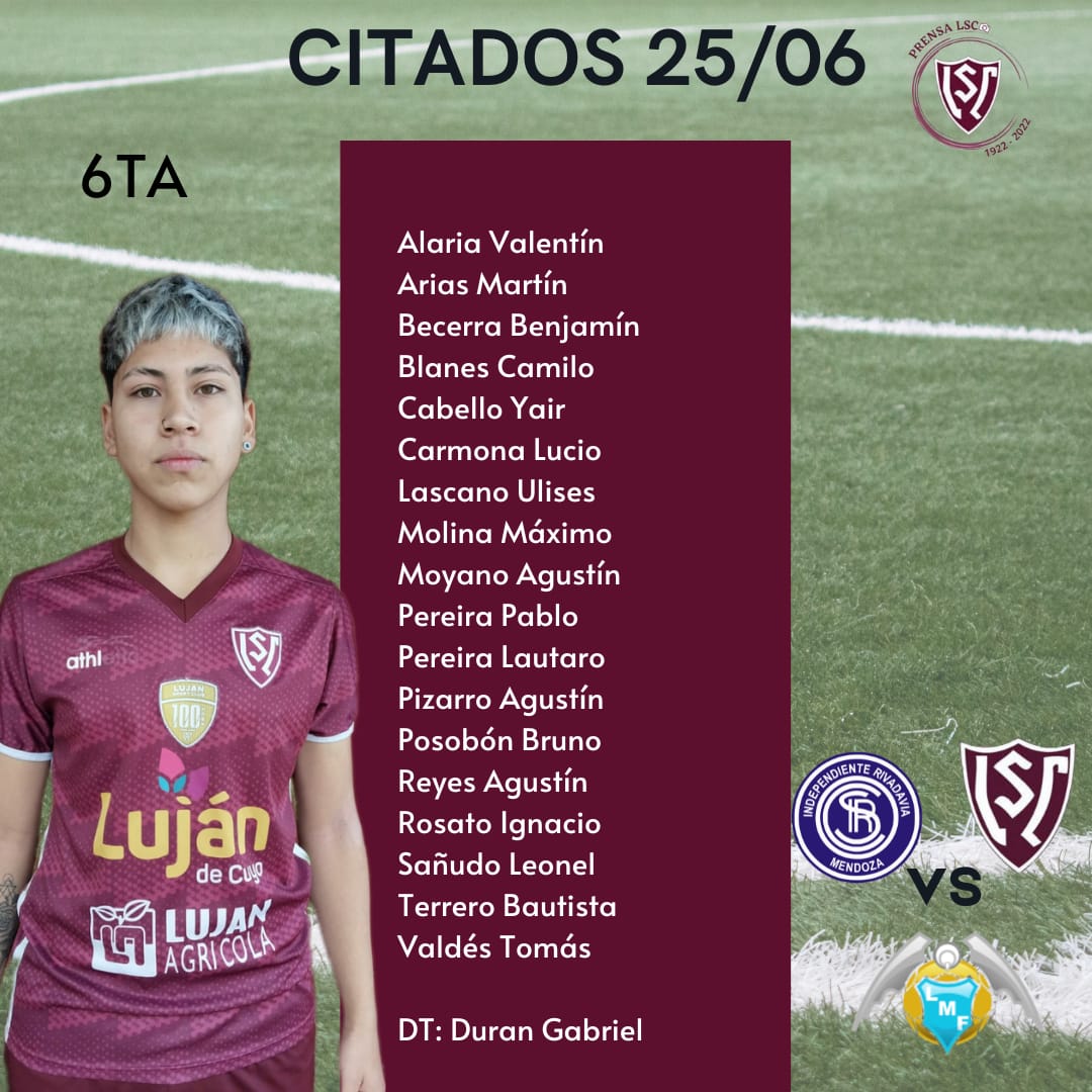 Jugadores Citados - Inferiores
<a href="/LigaMendocina/">LigaMendocinaFutbol</a>
25/06
CSIR vs LSC
Ciudad Deportiva Independiente Rivadavia