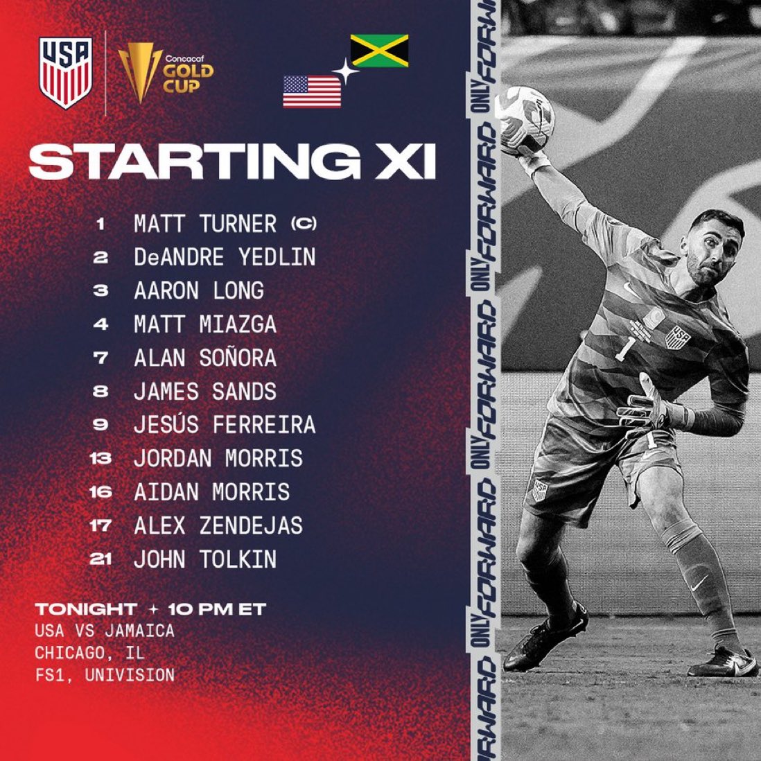 usmntonly's tweet photo. TONIGHT’S @USMNT GOLD CUP XI AGAINST JAMAICA! 👀 https://t.co/ChuGMgapWB