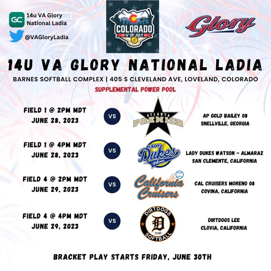 Sydney Walker (@sydwalker2027) on Twitter photo Super excited to play in Colorado with my team. Here’s some of my spring highlights so far: sportsrecruits.com/athlete/sydney…
Let’s go Glory!! <a href="/VAGloryLadia/">VAGloryLadia</a> <a href="/COSparkFire/">CO 4th of July</a> <a href="/VAGloryFP/">VA Glory Fastpitch</a> Super excited to play in Colorado with my team. Here’s some of my spring highlights so far: sportsrecruits.com/athlete/sydney…
Let’s go Glory!! <a href="/VAGloryLadia/">VAGloryLadia</a> <a href="/COSparkFire/">CO 4th of July</a> <a href="/VAGloryFP/">VA Glory Fastpitch</a>