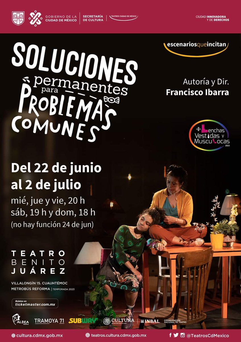 Tenemos cortesías para nuestros seguidores. Aquí la dinámica:

Twitea junto con el flyer de la obra, esto: Vamos a ver SOLUCIONES PERMANENTES PARA PROBLEMAS COMUNES al teatro Benito Juárez <a href="/TeatrosCdMexico/">Teatros Ciudad de México</a> 

Tendrás un pase doble para mañana domingo 6 pm

Ojo: no RT, y arróbanos