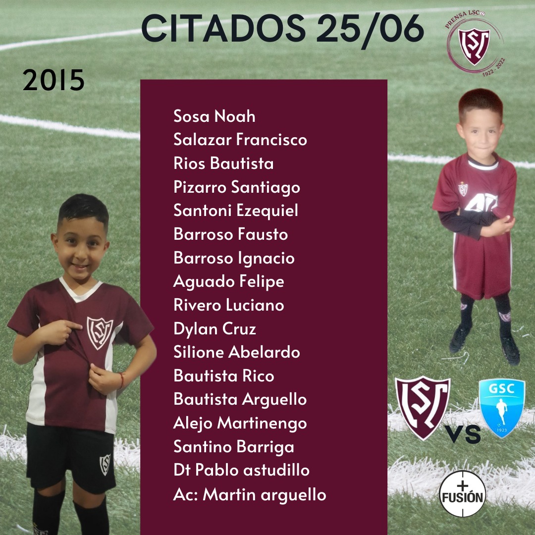 Jugadores Citados - Infantiles
TORNEO FUSION 
25/06
 LSC vs Gutierrez
Jardin del Bajo (Cancha Luján)