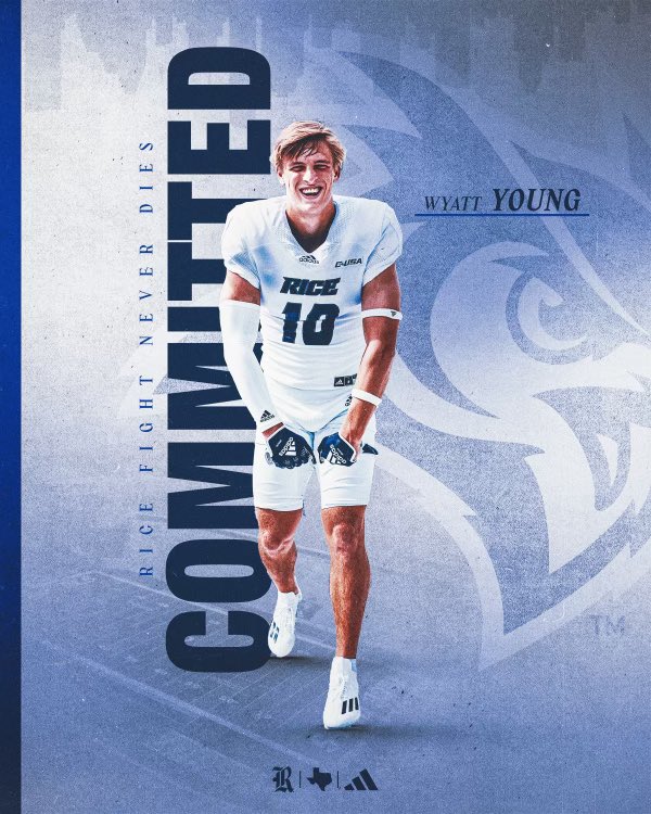 Blessed to announce I am committed to Rice University! Thank you to all my teammates, coaches, and family who have guided me during this process and helped me to become the person I am today. Go Owls! @mbloom11 @therealTUI @CoachMKershaw @JessicaMorrey @RiceFootball @mcvey_todd