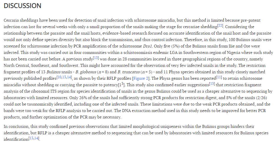 OAE_ohir's tweet photo. #FreshwaterSnail #SouthwestNigeria
⏩This study highlights the use of #PCR-#RFLP as a cost-effective method for identifying #Bulinus snail species involved in the transmission of urogenital #schistosomiasis
📃PDF Download: https://t.co/TlBbfhU1dC https://t.co/jgpPX9CIk7