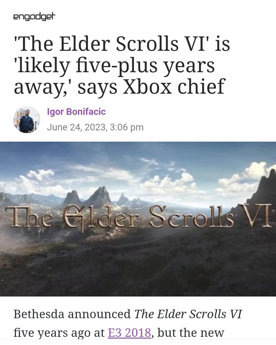 Bethesda explains where 'Elder Scrolls 6' is