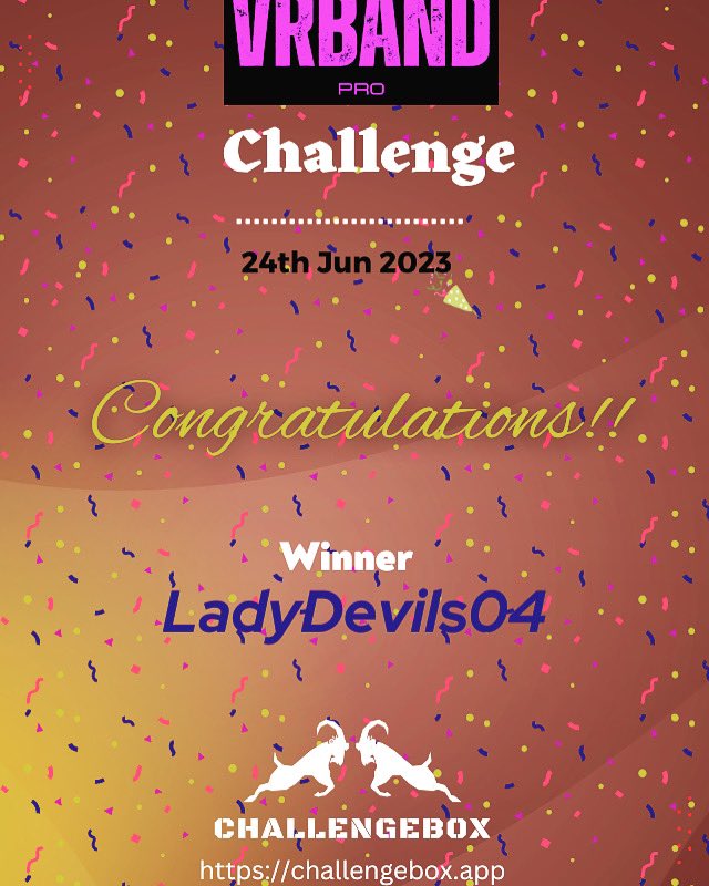 Congrats @ladydevils04 👏 for winner @vrbandpro #fitness #challenge. 
You are the best as always. 
.
.
.
#virtualrealityfitness 
#vrfitness #vrsports #vrworkout #VRHealth #ActiveVR #vrfit #vrgame #vr #mr #xr #virtualreality #quest #oculus #fitness #vrgaming #mixedreality #workout