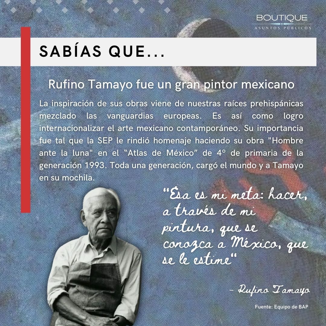 Hoy, 24 de junio, es el aniversario luctuoso del gran pintor, #RufinoTamayo y te dejamos estos datos para que te familiarices más con este artista orihundo de Oaxaca. 🎨🖌️👨‍🎨

 #Oaxaca #Artistas #artistasmexicanos #méxico #artemexicano #datoscuriosos #datoshistóricos #librosSep