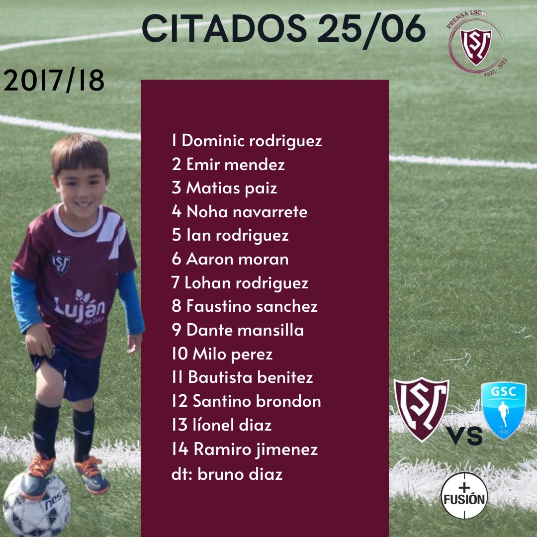 Jugadores Citados - Infantiles
TORNEO FUSION 
25/06
LSC vs Gutierrez
Jardin del Bajo (Cancha Luján)