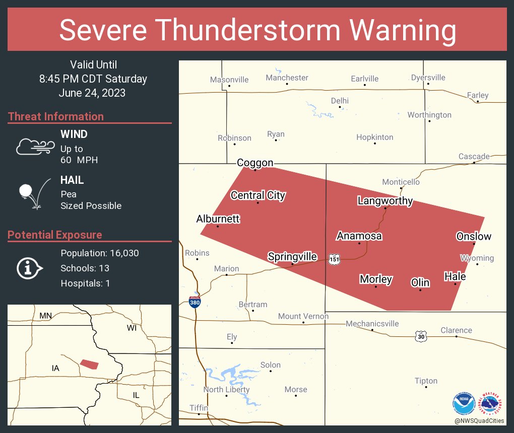 NWS Quad Cities on Twitter "Severe Thunderstorm Warning including Anamosa IA, Central City IA