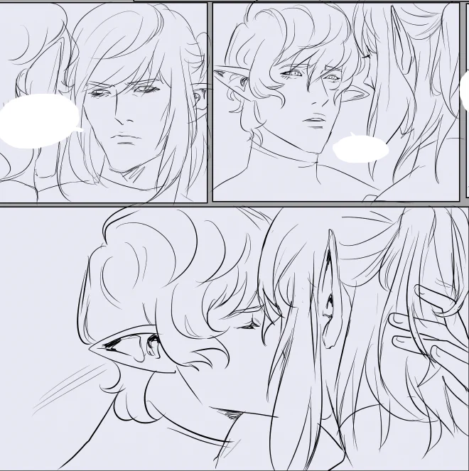 i found unfinished estimeric comic in my folders but they're so pretty in these three panels i may go back to it and finish it