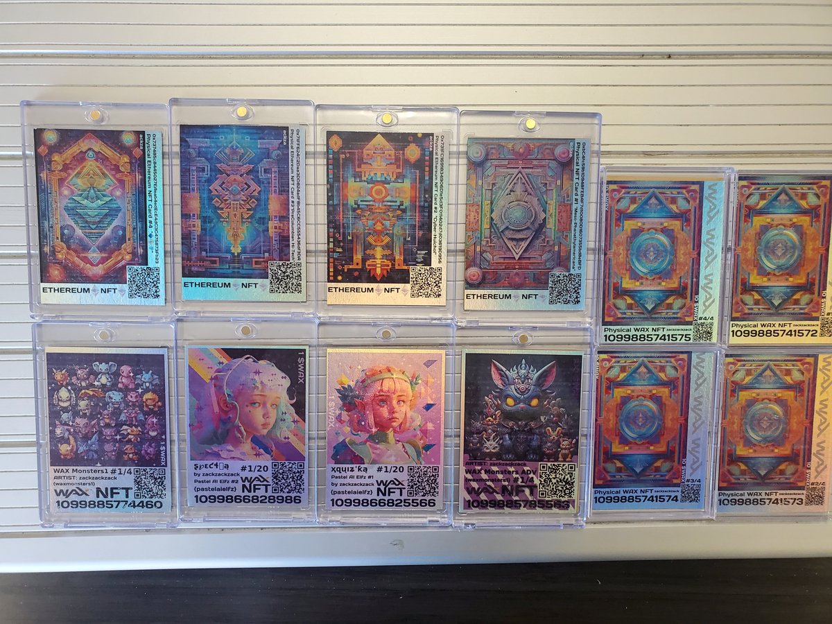 ackza619's tweet photo. busy day at fedex and #clairemontsportscards for hardcases and #michaels for the $6 25 sheets of holographic stock paper
#physicalnfts for sale i have #ethereum and #wax with private keys and @AtomicHub key gift links on back! https://t.co/zv5M0Hy7m7