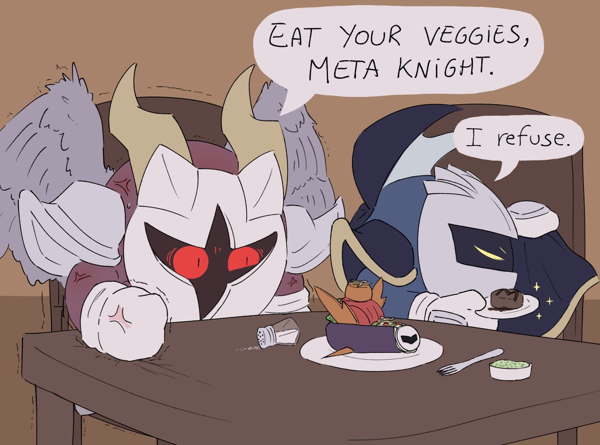 Galacta Knight is concerned about Meta Knight's dietary habits.